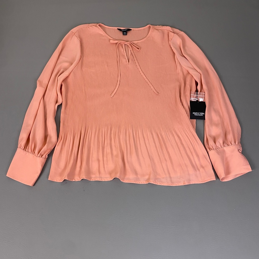 Simply Vera Vera Wang Blouse Rosette Pink Pleated Peplum XXL Long Sleeve New NWT